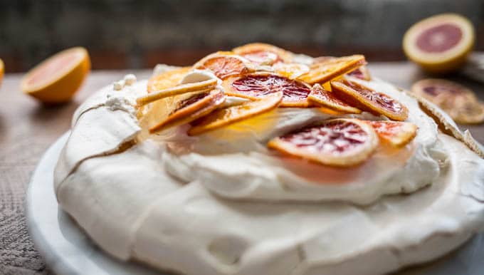 Pavlova with Mascarpone Coconut Cream and Candied Citrus (gluten-free) | saltedplains.com