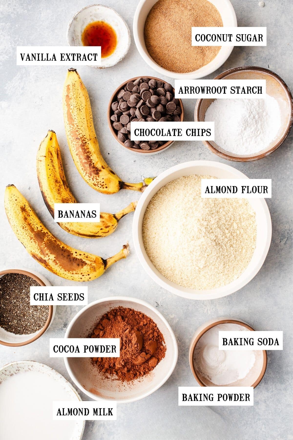 Ingredients to make chocolate muffins. 