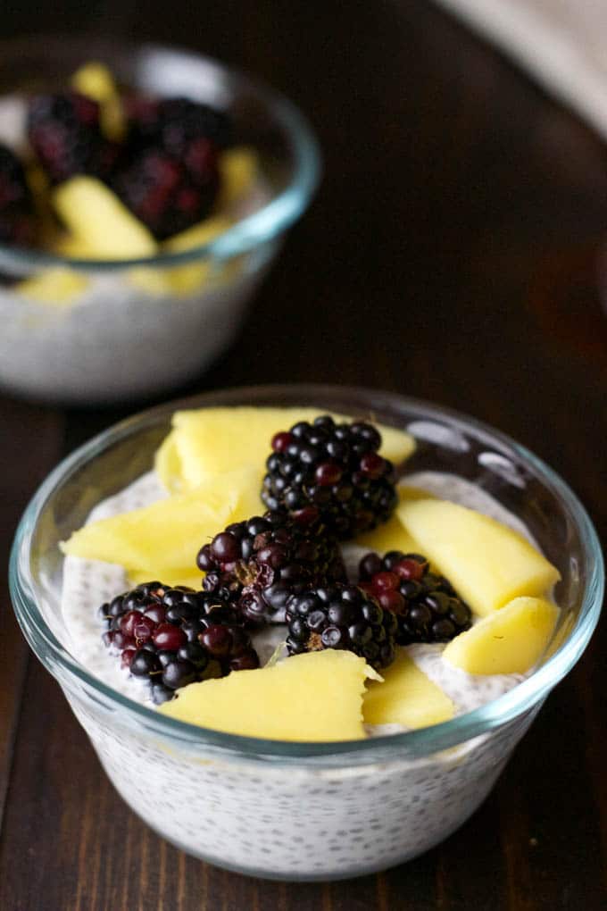 Coconut Chia Pudding with Mango & Blackberries - super simple breakfast! Gluten-free + Vegan | saltedplains.com