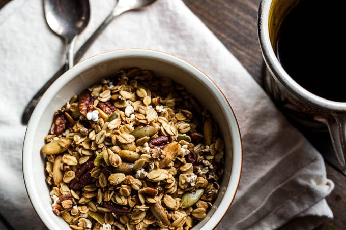 sorghum pecan granola in bowl