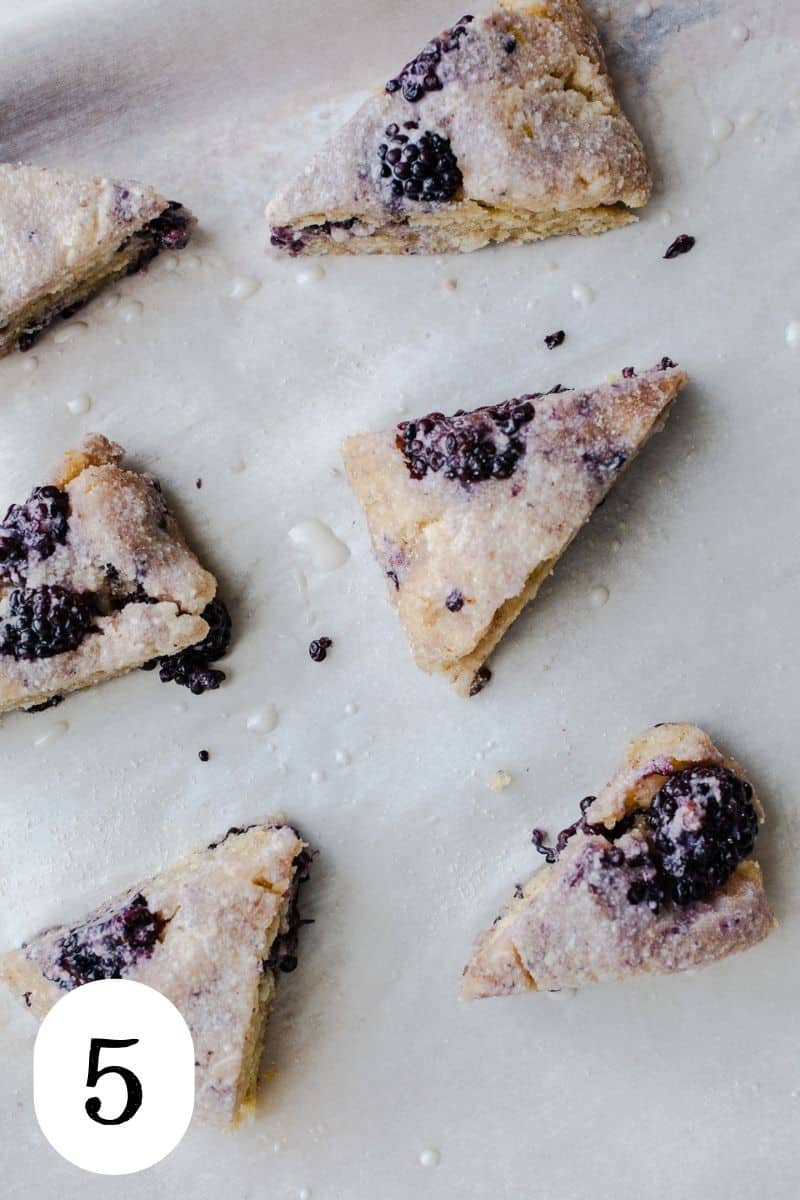 Scone wedges on parchment paper.