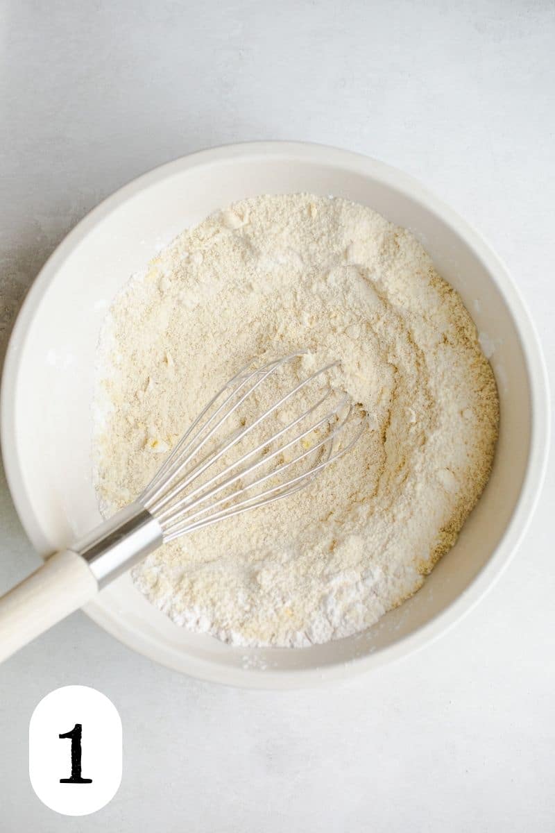 Flour in a mixing bowl.