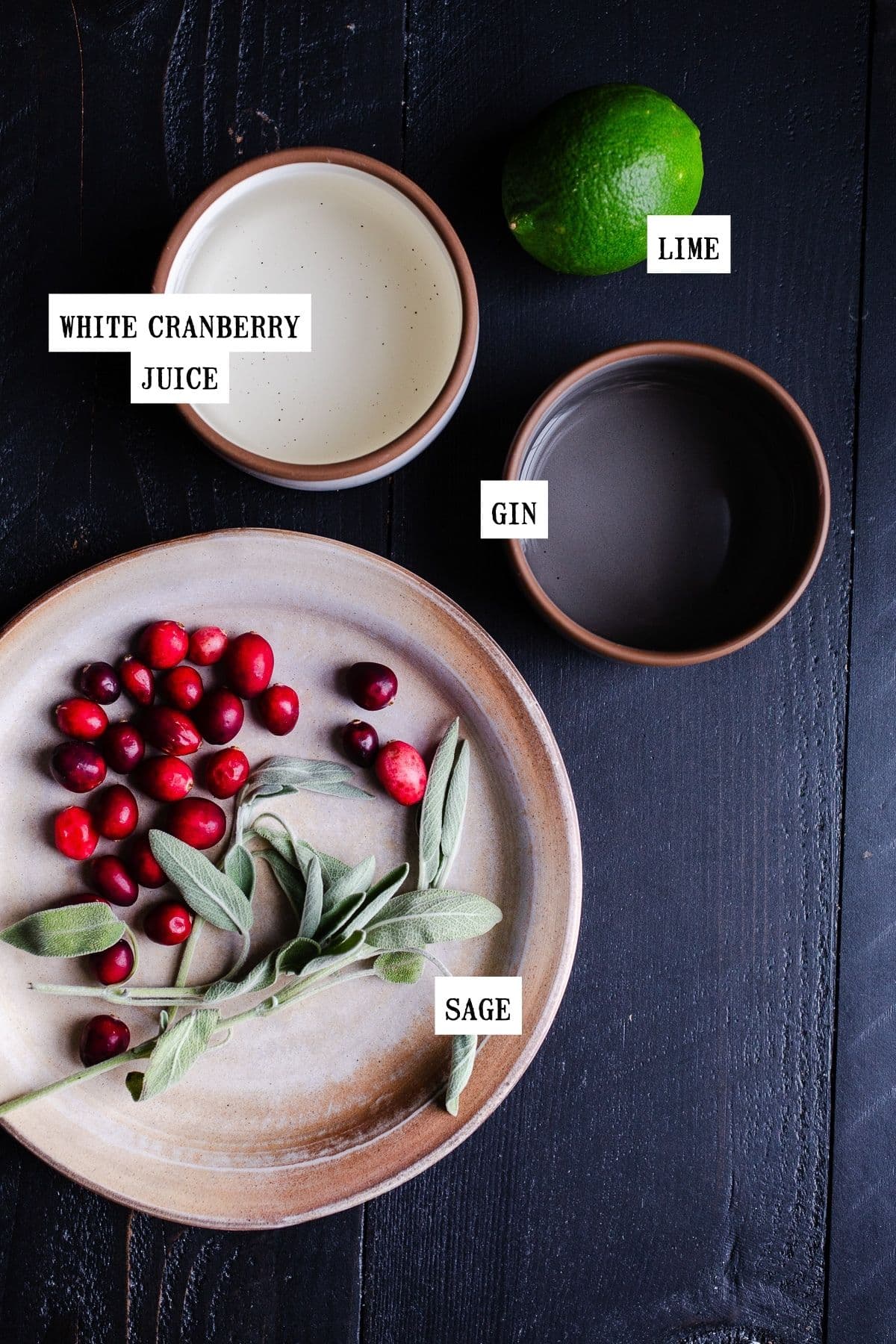 Ingredients for a cranberry cocktail.