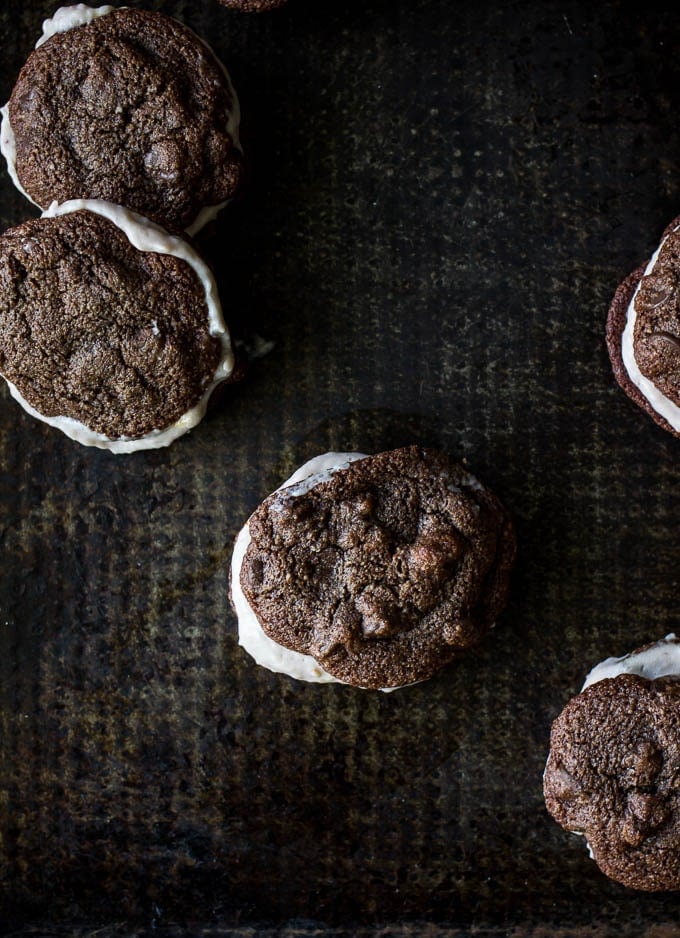 Double Chocolate Chip Cookies with Strawberry-Coconut Cream | saltedplains.com #glutenfree #paleo