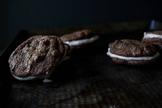 Double Chocolate Chip Cookies with Strawberry-Coconut Cream | saltedplains.com #glutenfree #paleo