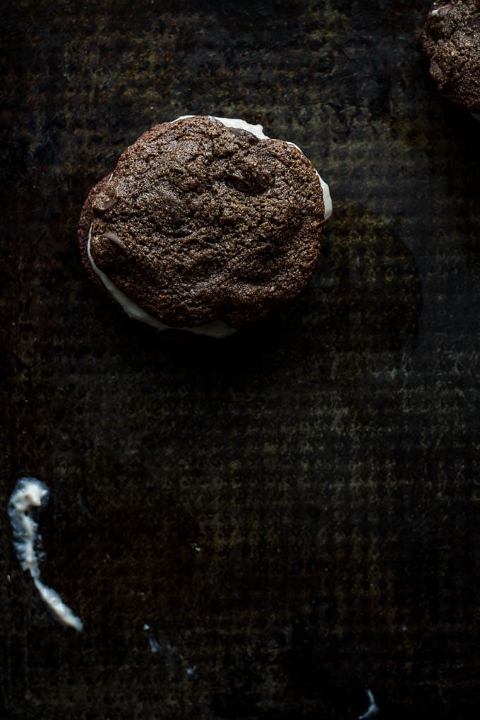 Double Chocolate Chip Cookies with Strawberry-Coconut Cream | saltedplains.com #glutenfree #paleo