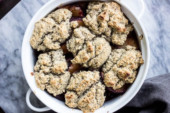 Gluten-Free Plum Cobbler #vegan #refinedsugarfree | saltedplains.com