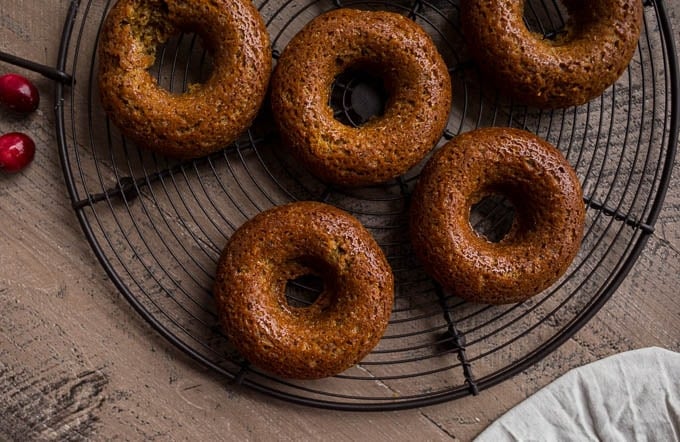 Gingerbread Cake Donuts with Cranberry Glaze (gluten-free, vegan) | saltedplains.com