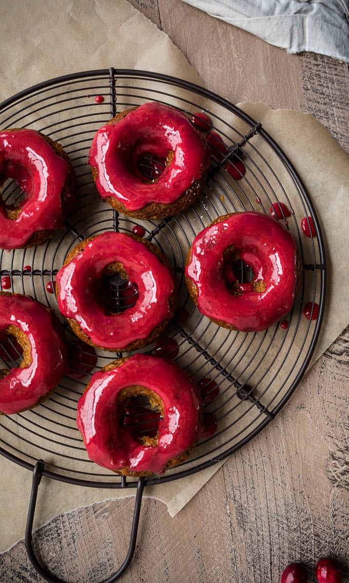 Gingerbread Cake Donuts with Cranberry Glaze (gluten-free, vegan) | saltedplains.com