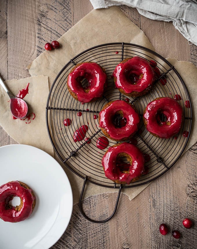 Gingerbread Cake Donuts with Cranberry Glaze (gluten-free, vegan) | saltedplains.com