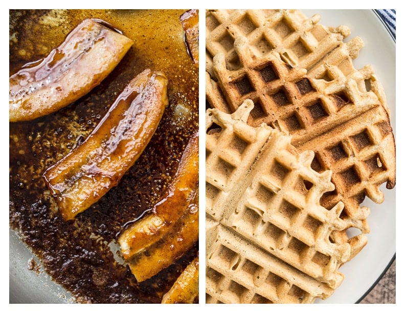 caramelized bananas with waffles