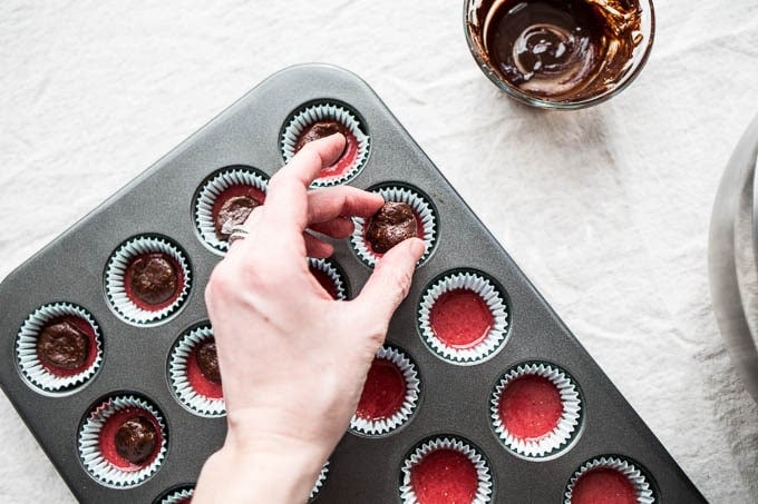 Strawberry Coconut Butter Cups with Chocolate-Almond Filling | saltedplains.com