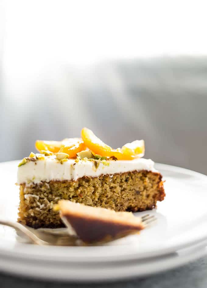 Pistachio Olive Oil Cake with Honeyed Kumquats (Gluten-Free) | saltedplains.com