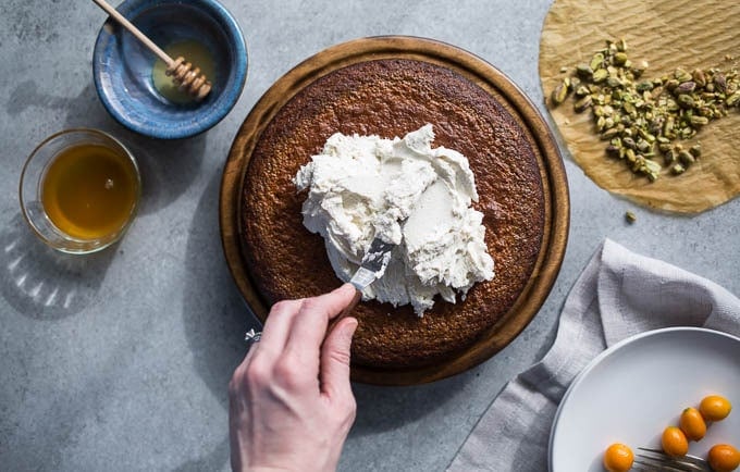 Pistachio Olive Oil Cake with Honeyed Kumquats (Gluten-Free) | saltedplains.com