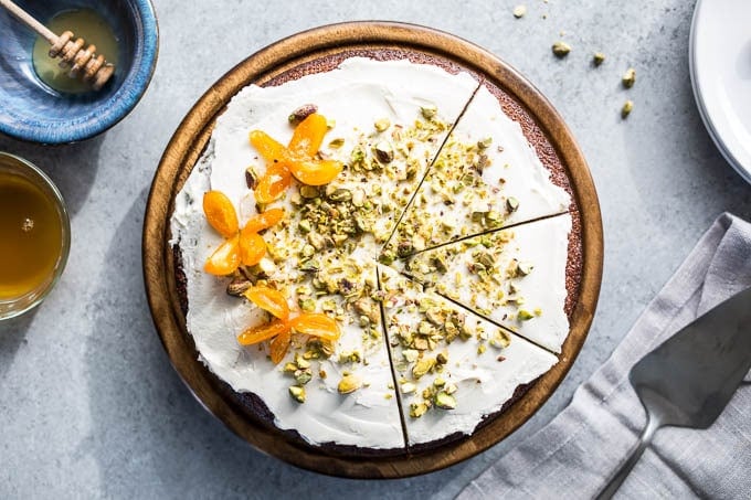 Pistachio Olive Oil Cake with Honeyed Kumquats (Gluten-Free) | saltedplains.com