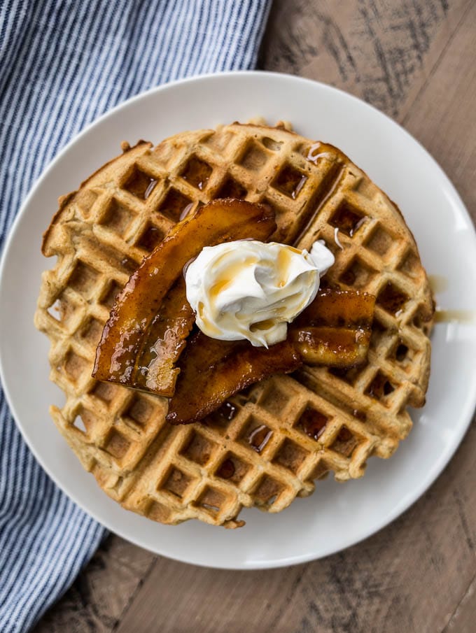 waffles with bananas on plate