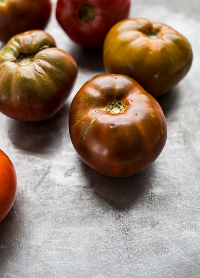 Tomatoes on a sheet pan. 