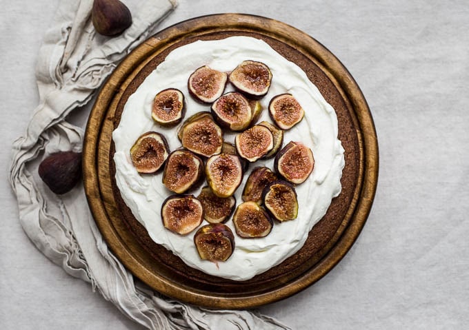 Chocolate-Almond Cake with Honey-Glazed Figs (gluten-free, dairy-free)