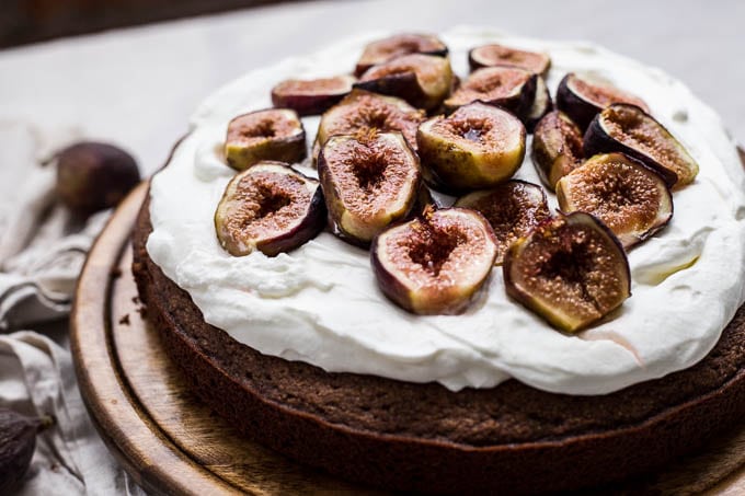 Chocolate-Almond Cake with Honey-Glazed Figs (gluten-free, dairy-free)