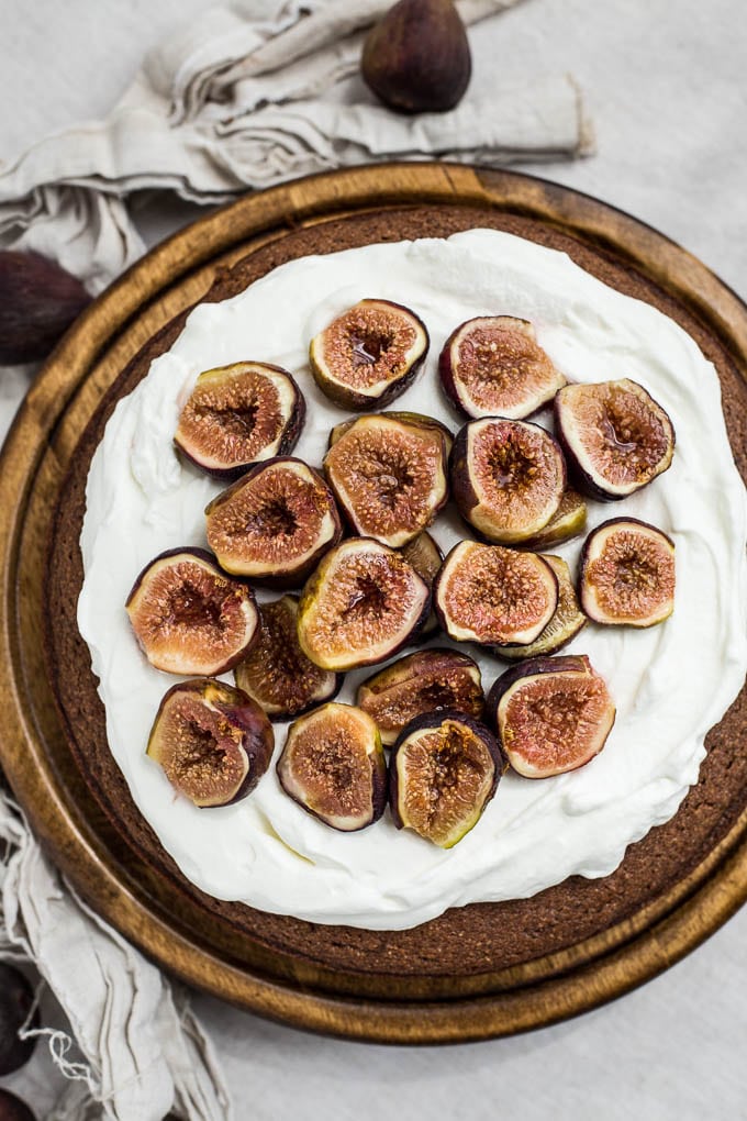 Chocolate-Almond Cake with Honey-Glazed Figs recipe (gluten-free, dairy-free)