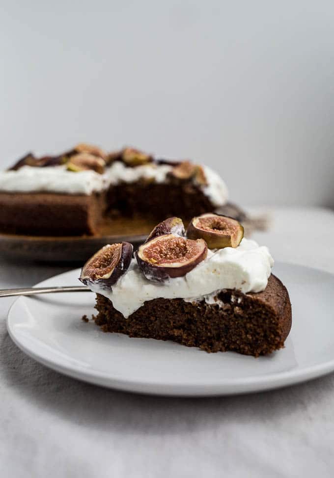 Chocolate-Almond Cake with Honey-Glazed Figs recipe (gluten-free, dairy-free)