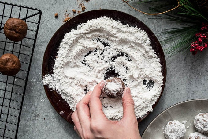 Chocolate Peppermint Snowball Cookies Recipe (gluten-free) | saltedplains.com