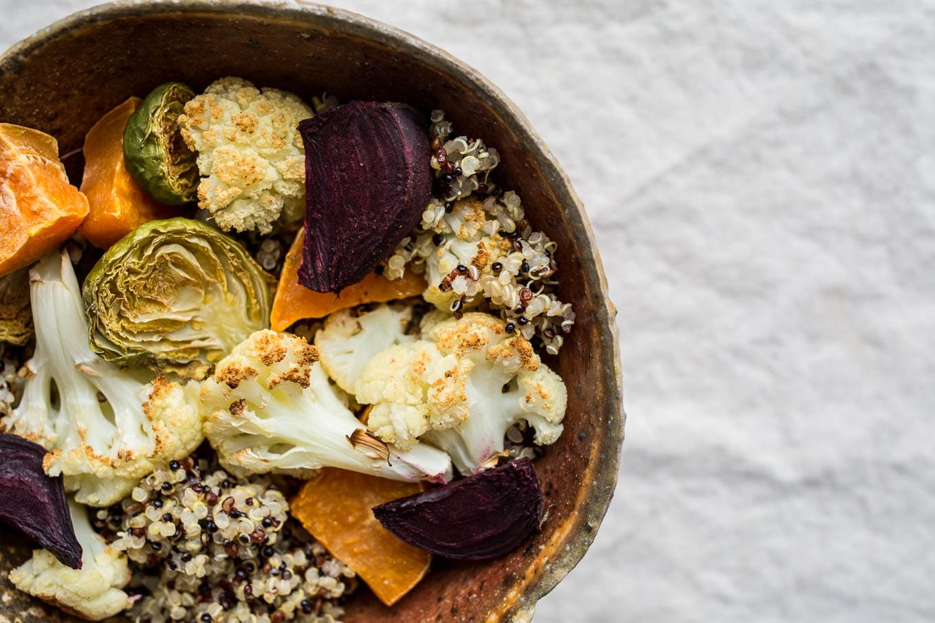 Roasted Vegetable and Quinoa Bowl with Coconut-Almond Sauce (gluten-free) | saltedplains.com