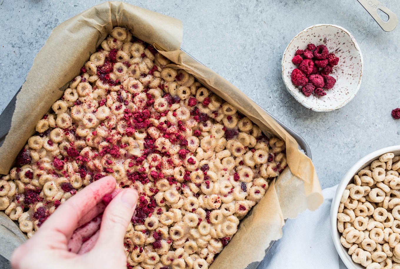 cereal treats pressed into pan