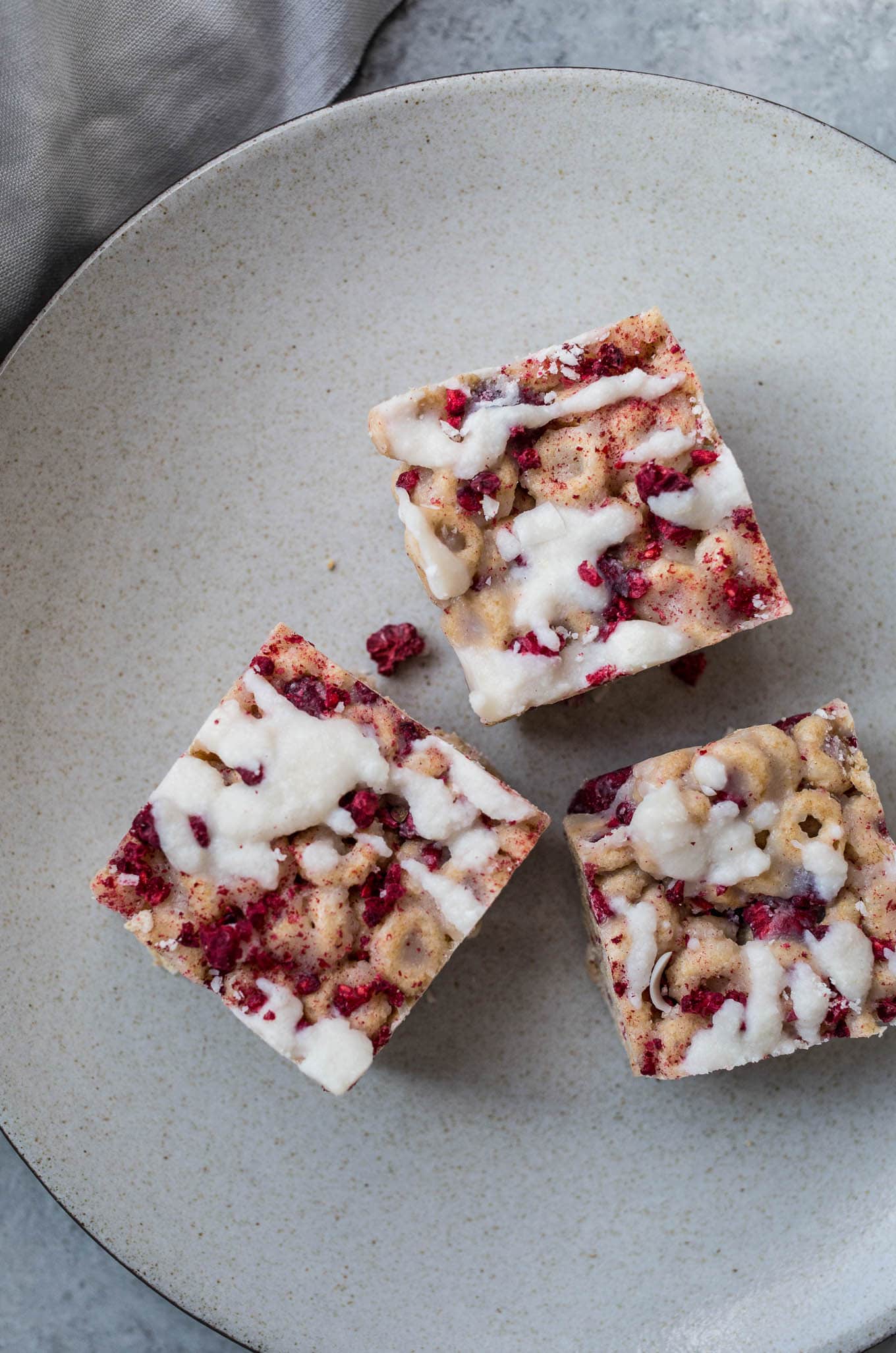 Raspberry Coconut Cereal Treats on plate