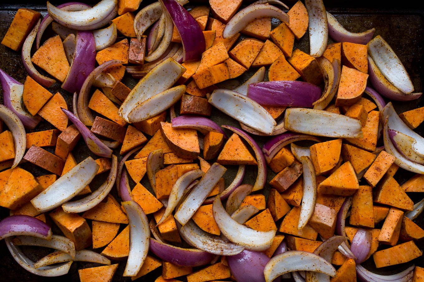 sweet potatoes and red onions