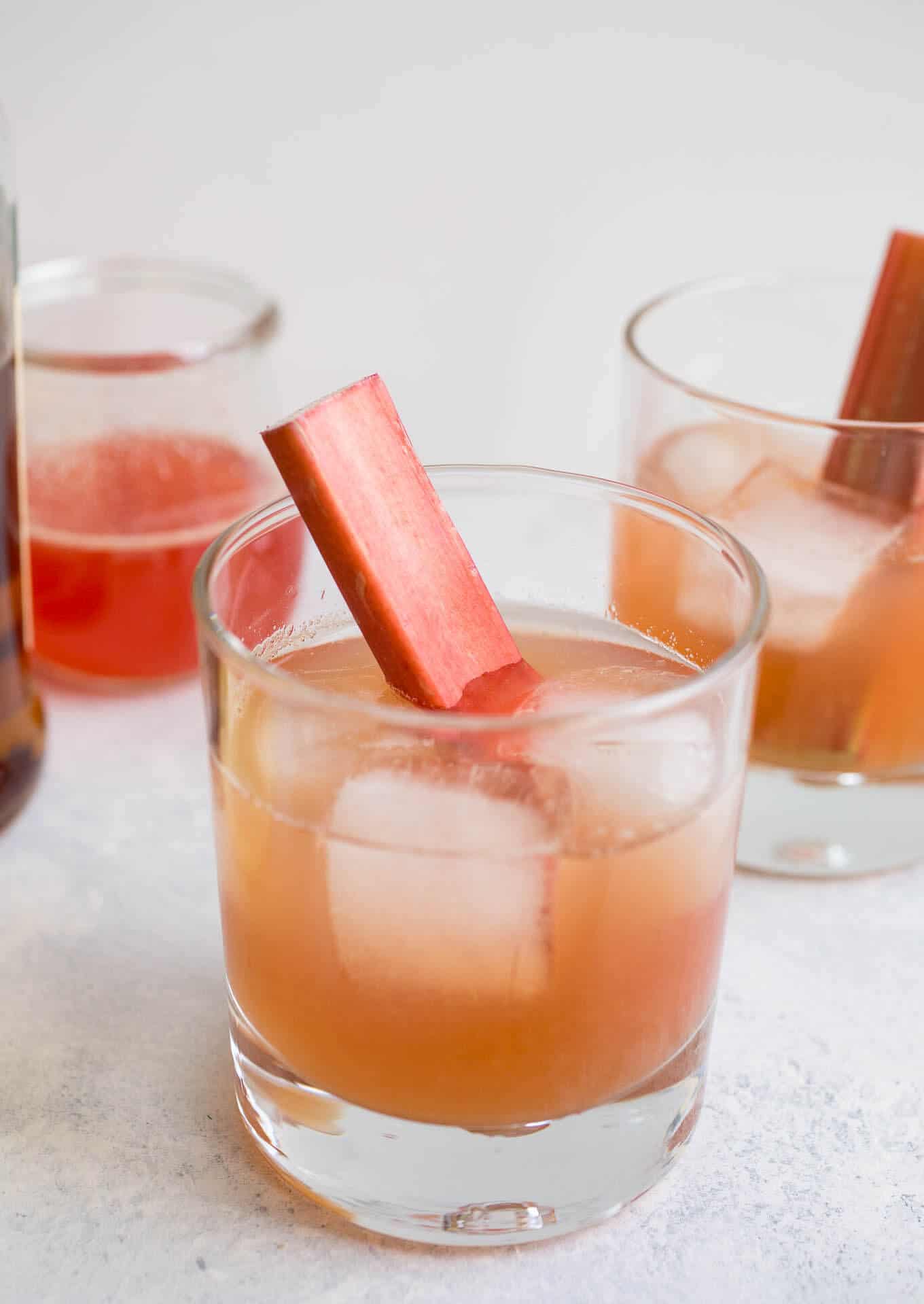 Bourbon sour in a glass with ice cubes.