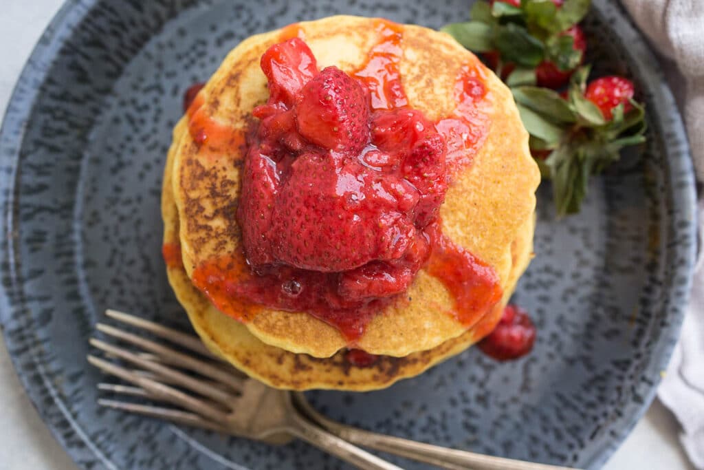 Corn Flour Pancakes with Strawberry Compote Salted Plains