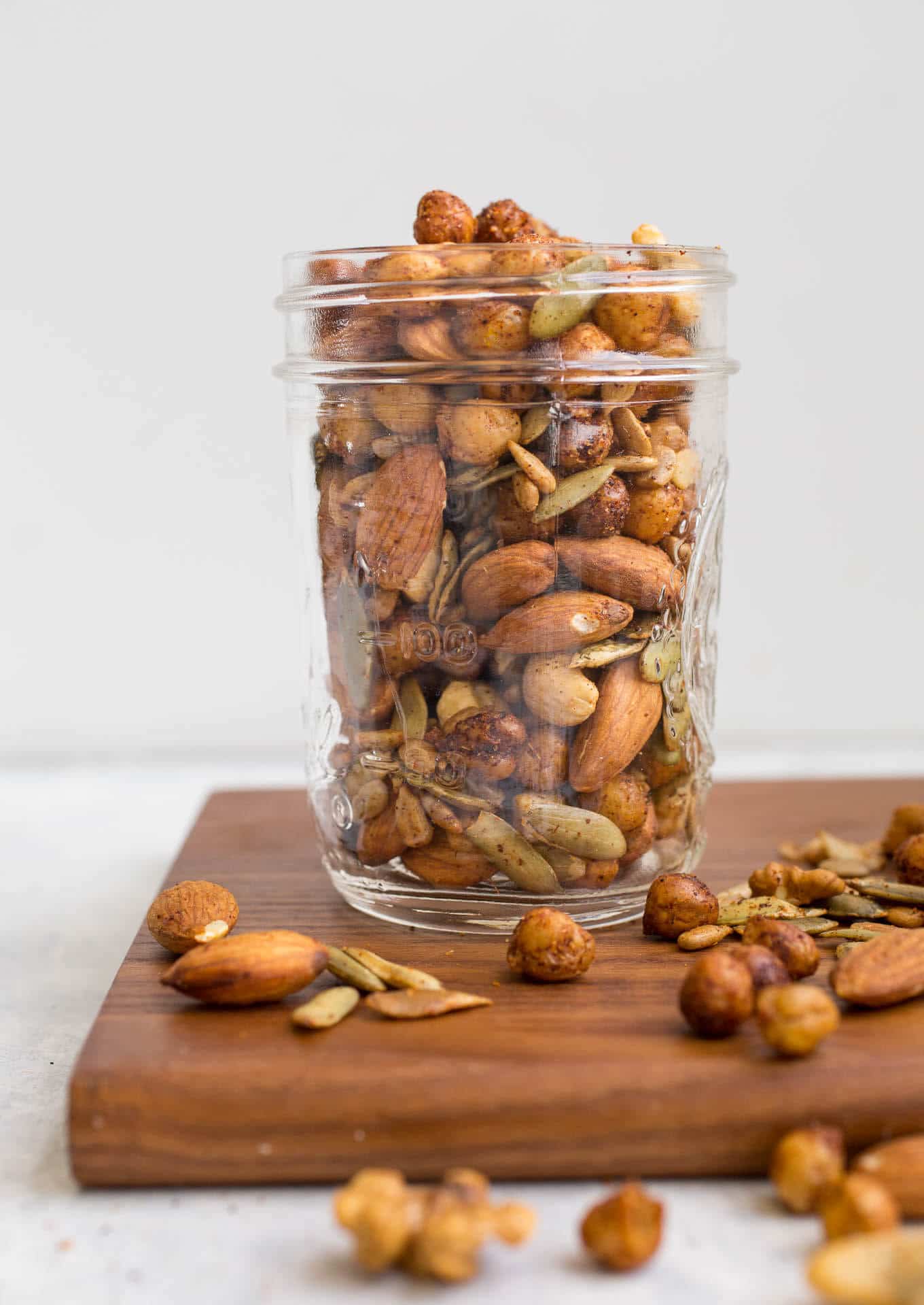 Nut and seed mix in a small mason jar. 