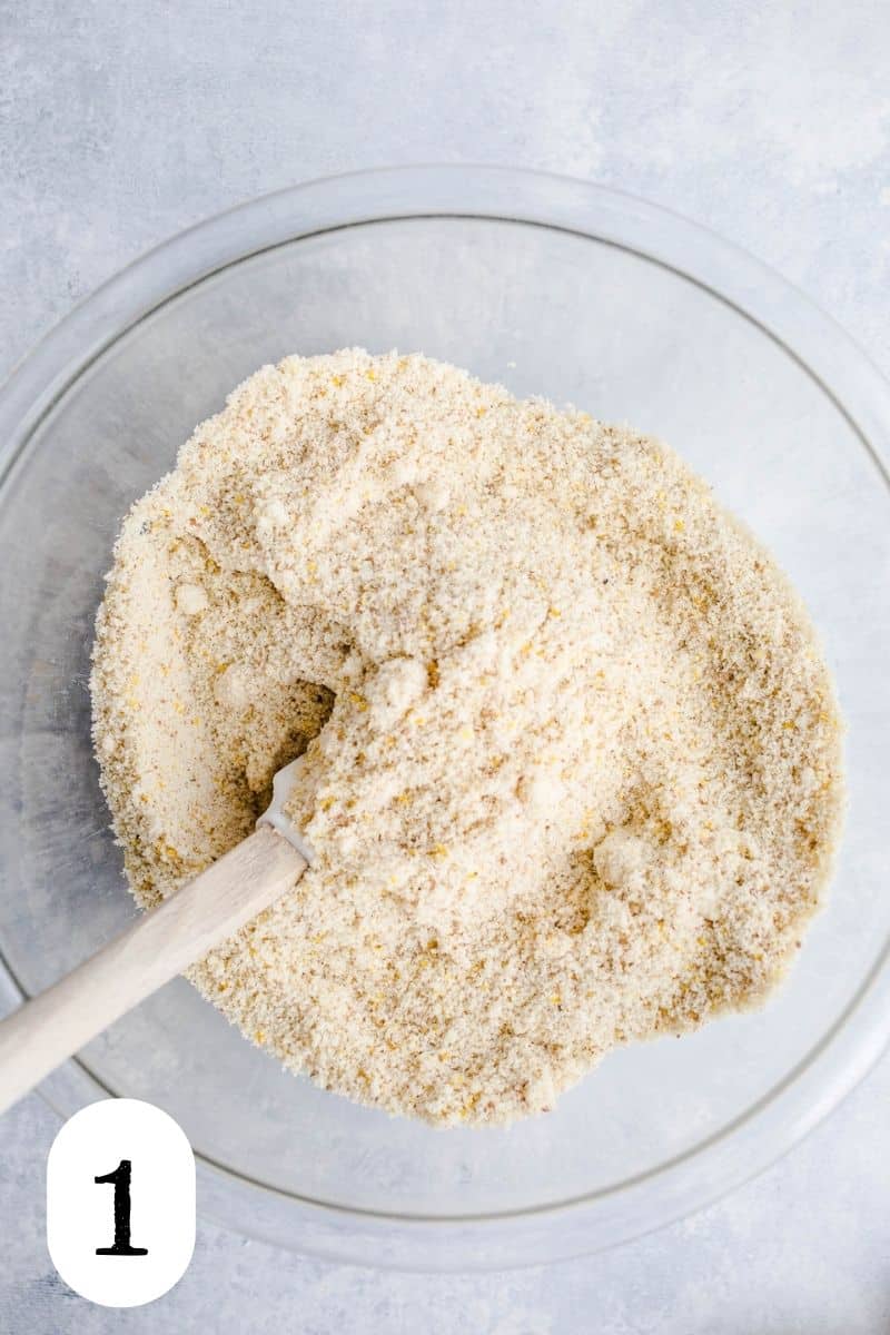 Almond flour in a mixing bowl. 