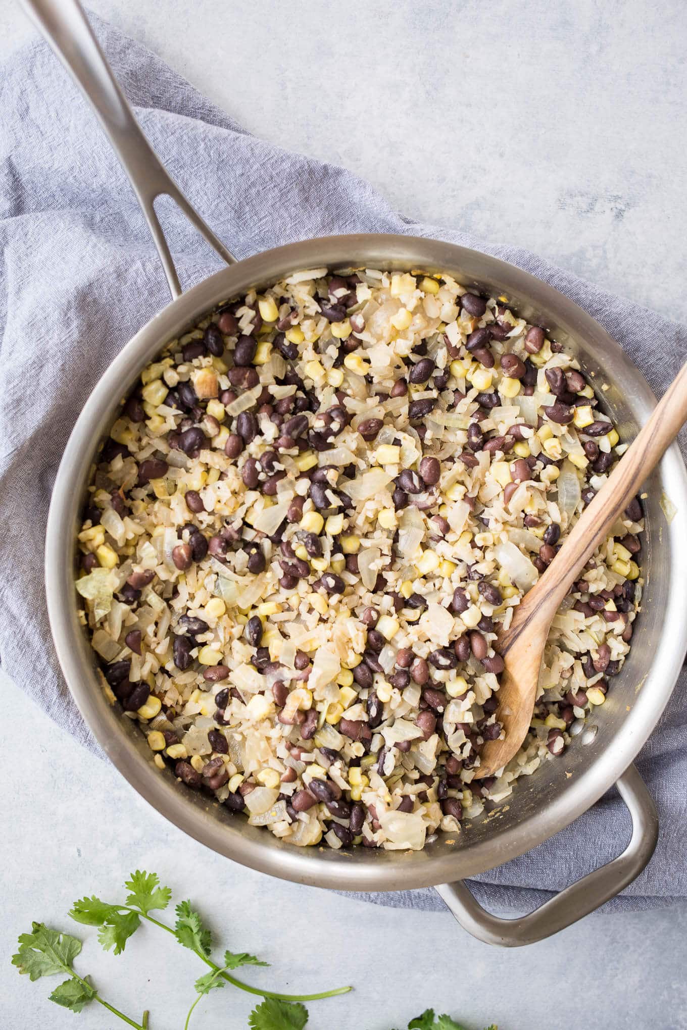 Cauliflower Rice and Black Beans with Corn is an easy vegetarian and gluten-free meal loaded with veggies.