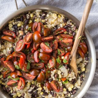 Cauliflower Rice and Beans with Corn is an easy vegetarian and gluten-free meal loaded with veggies.