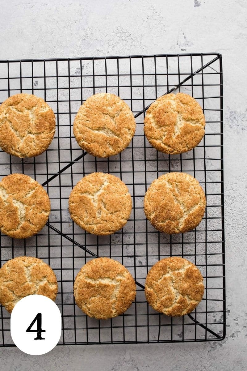 Gluten free snickerdoodles on a cooling rack. 