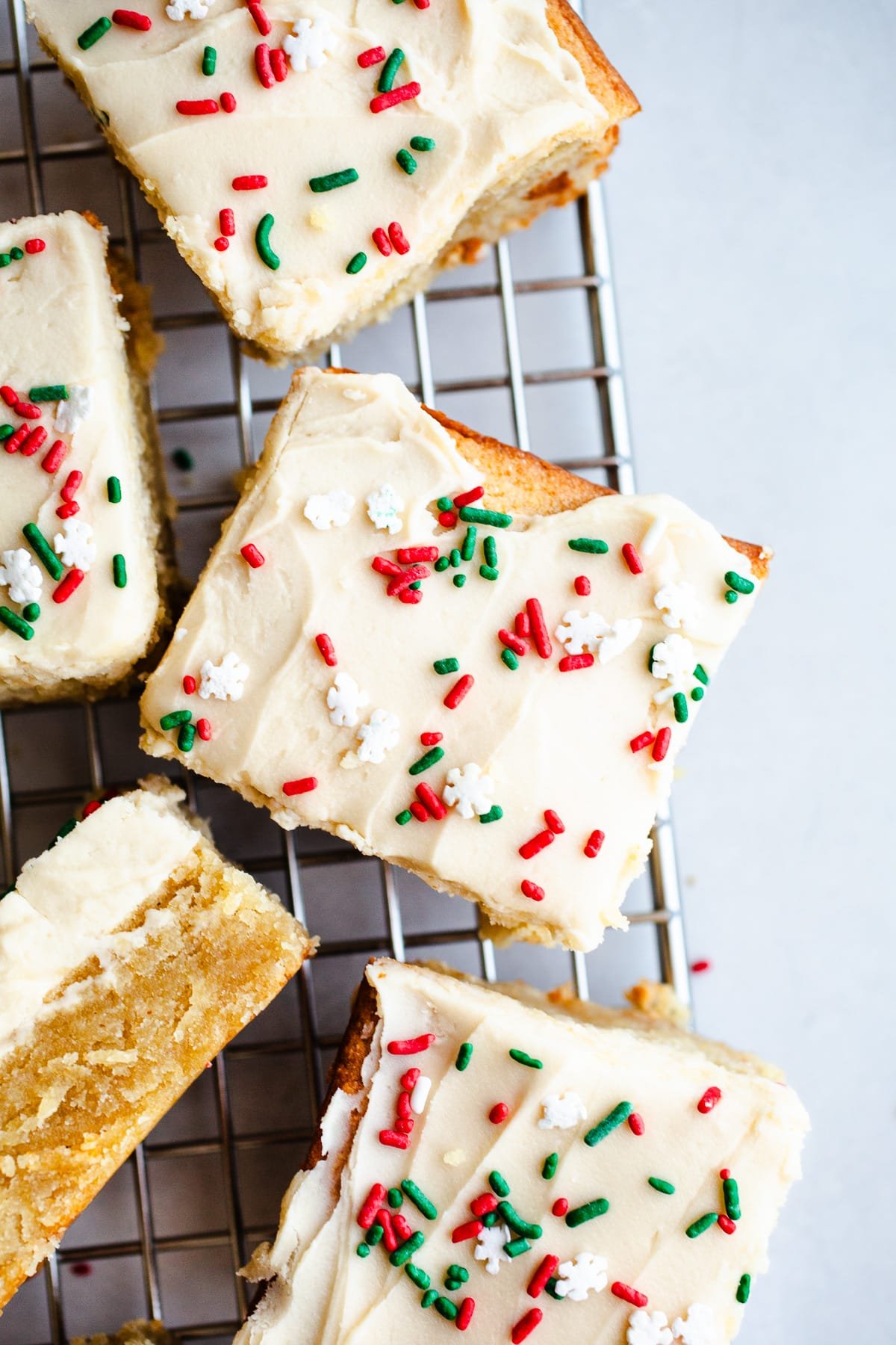 Sugar cookie bars on a wire rack