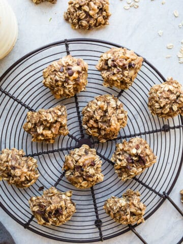 4-Ingredient Banana Bread Cookies with walnuts and cacao nibs are naturally sweetened for a healthy cookie perfect for breakfast, snack, or dessert! Gluten-free, vegan.