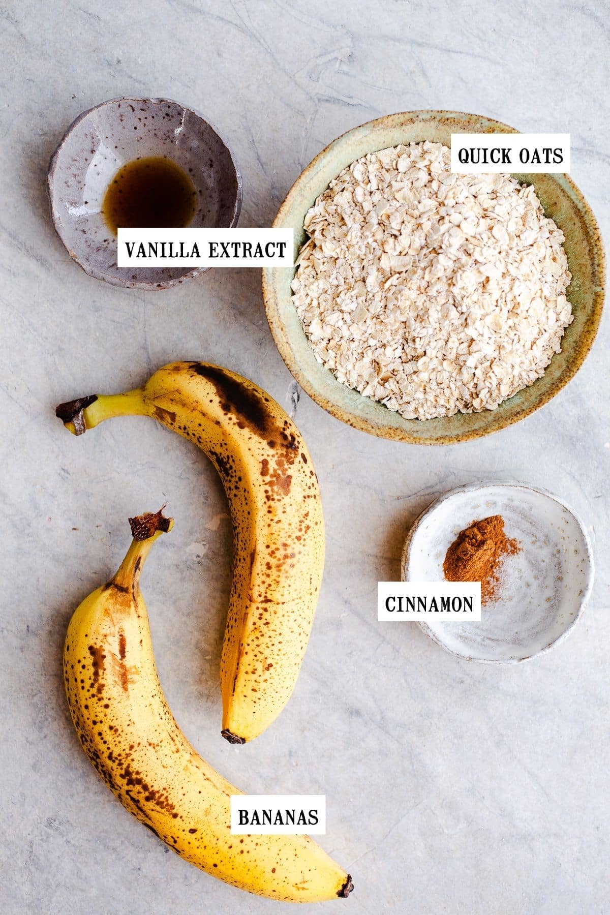 Ingredients to make banana oatmeal cookies. 