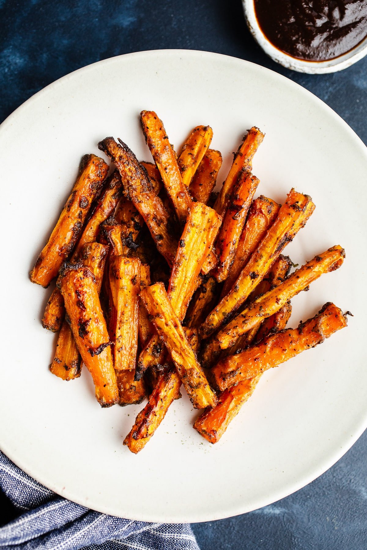 Carrot fries on a plate. 