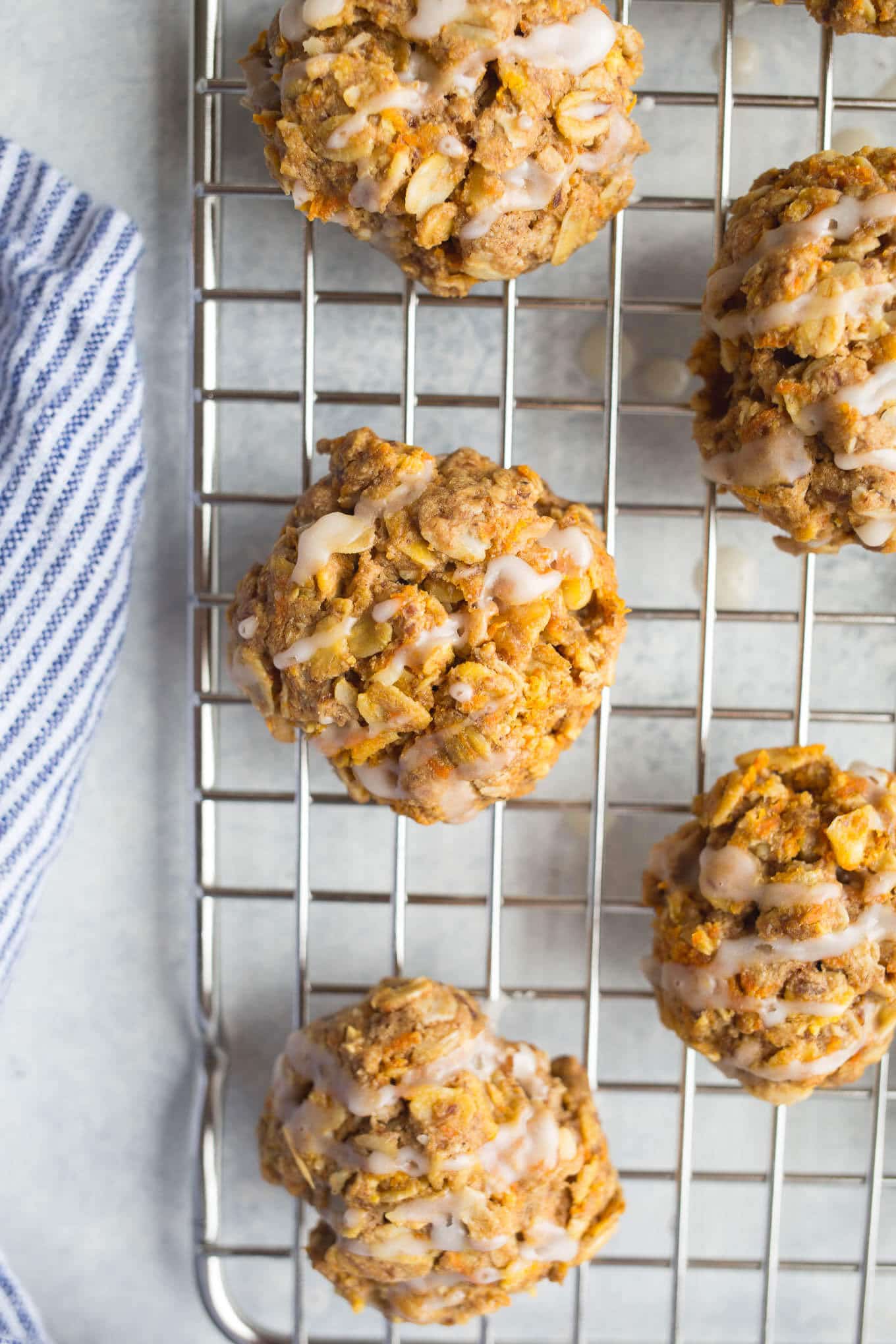 Carrot cake cookies on a wire rack.