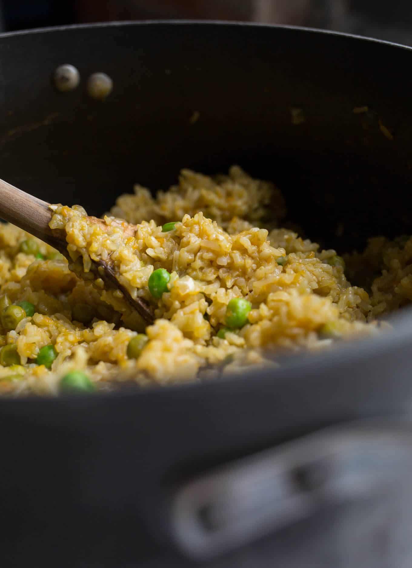 Brown Rice Risotto with Peas and Carrots is a gluten-free and vegan one-pot meal made with simple ingredients. 