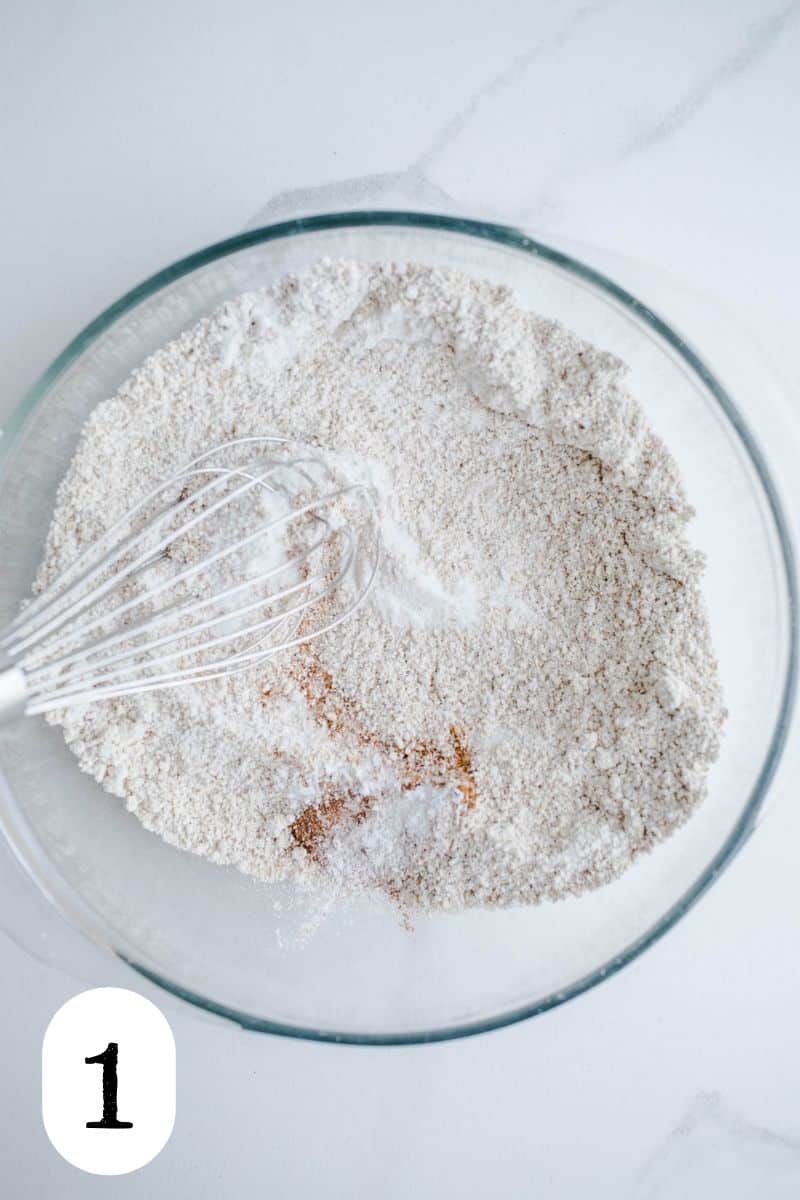 A flour mixture in a glass bowl.