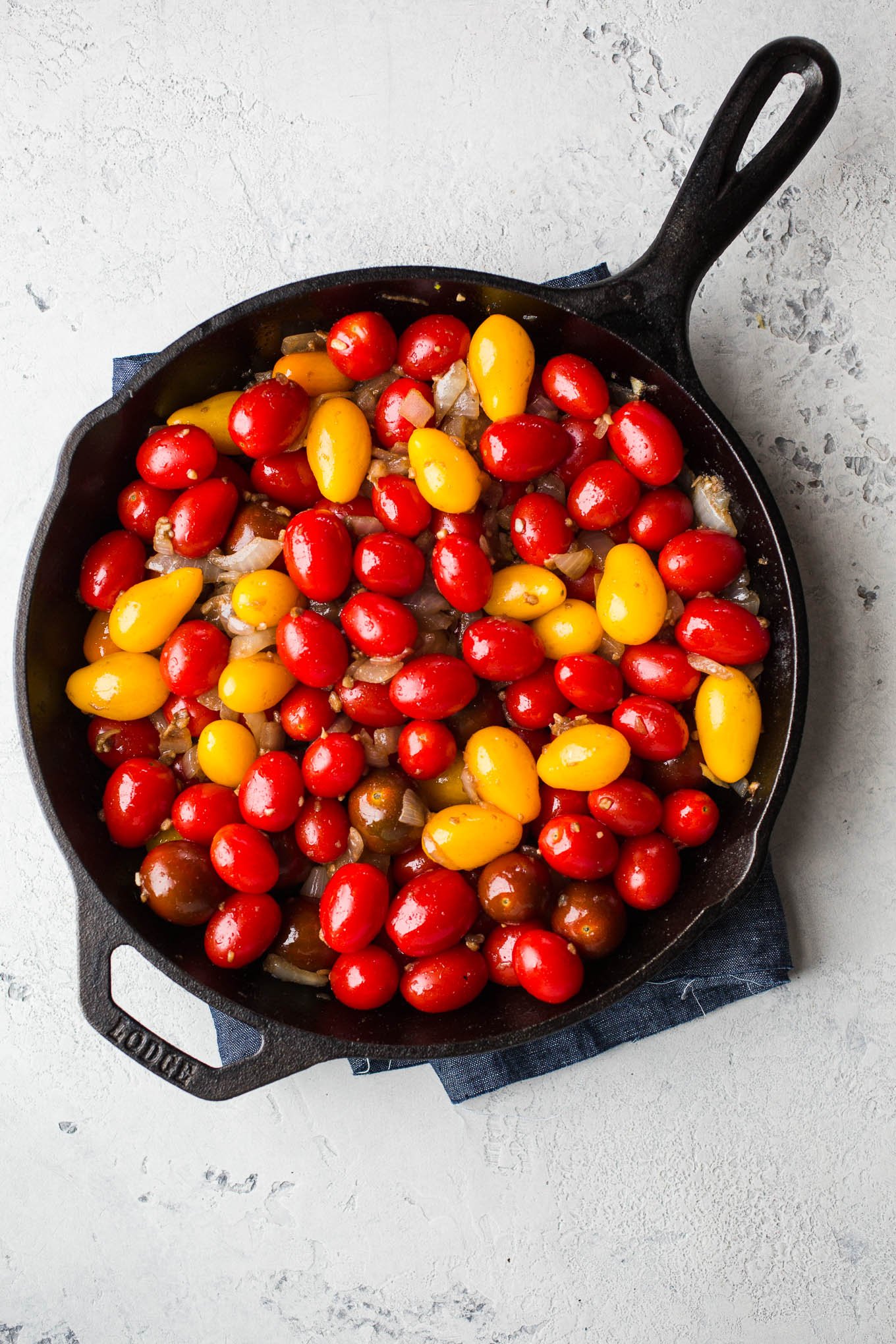 cherry tomatoes in skillet