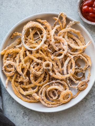 onion strings on plate