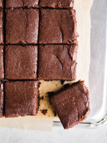 Frosted brownies on a piece of parchment paper.