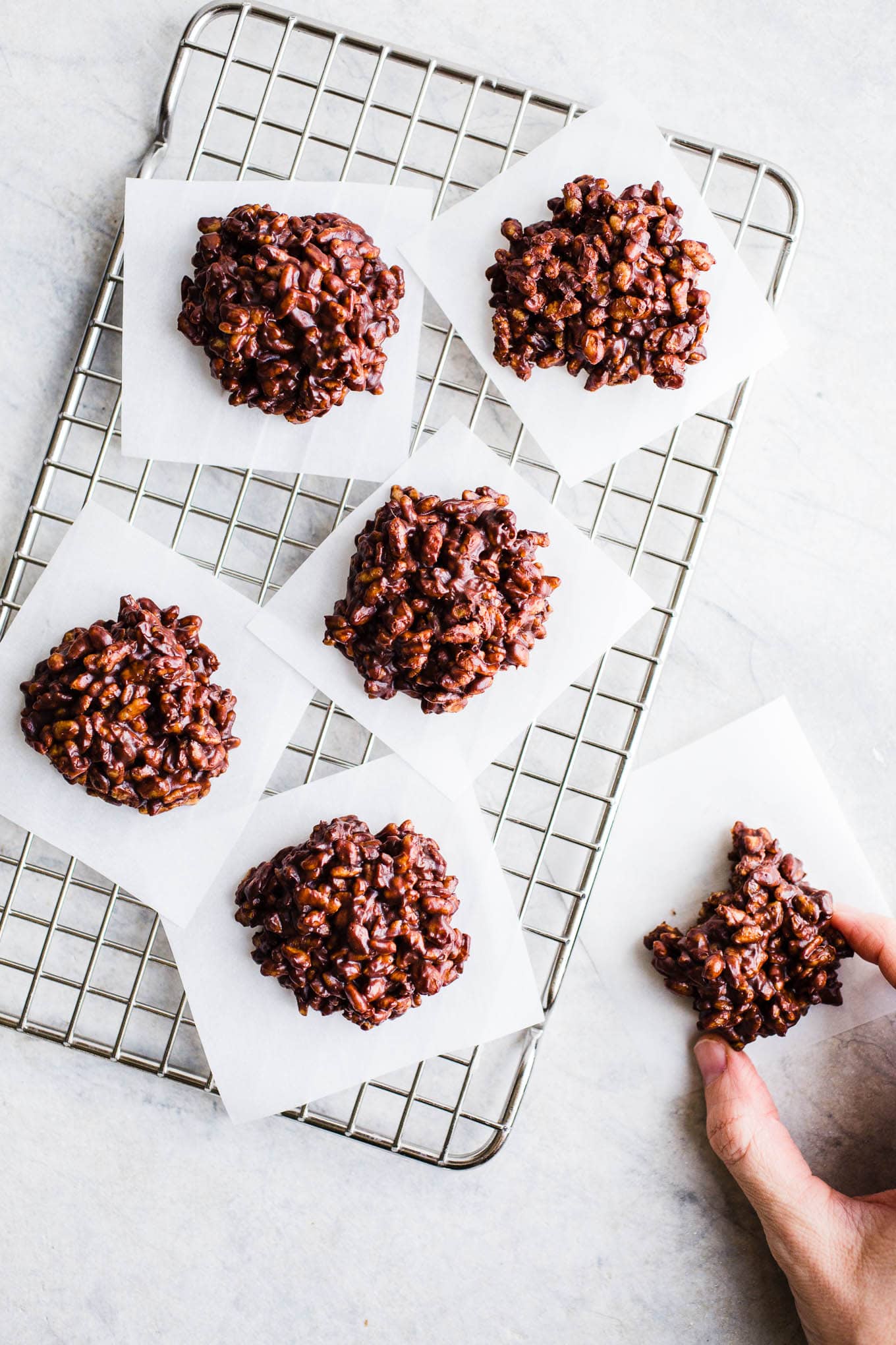 Chocolate cookies on a rack. 