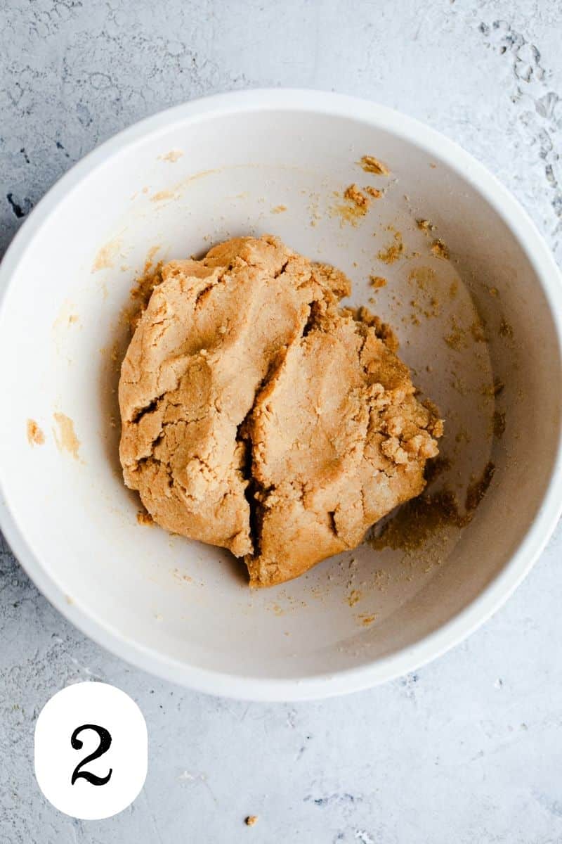 Peanut butter cookie dough in a bowl. 