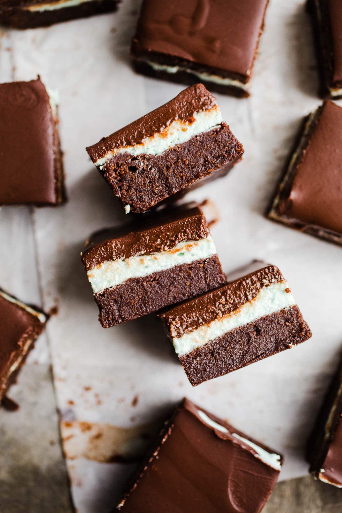 Mint chocolate bars on parchment paper. 